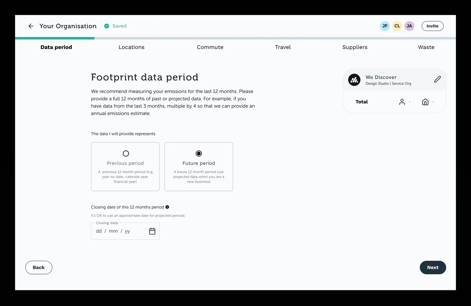 Onboarding data period wireframe