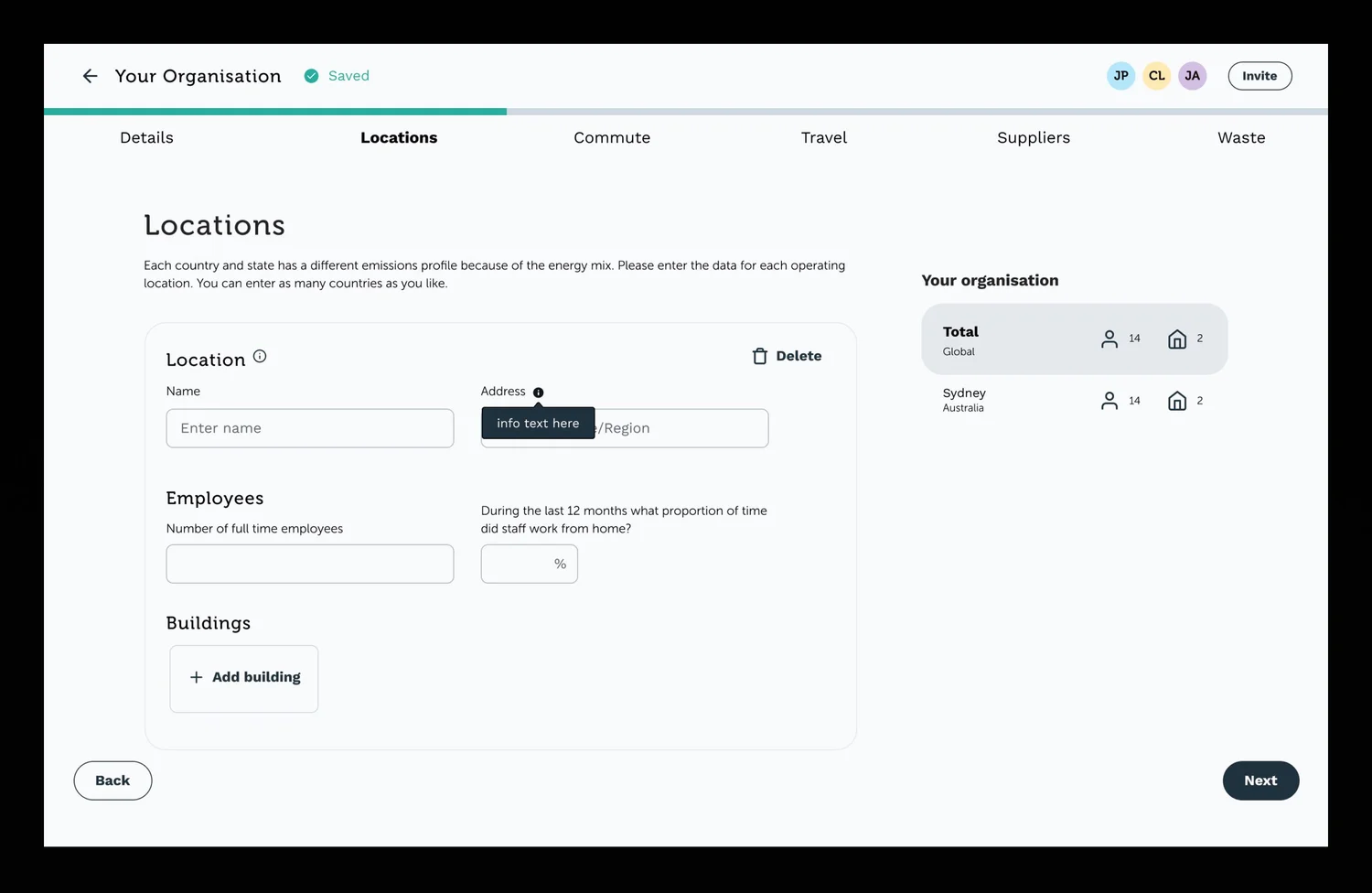Onboarding locations wireframe
