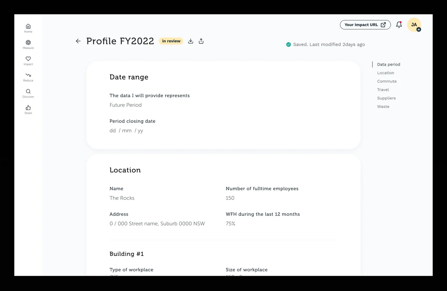 Business profile yearly reporting wireframe